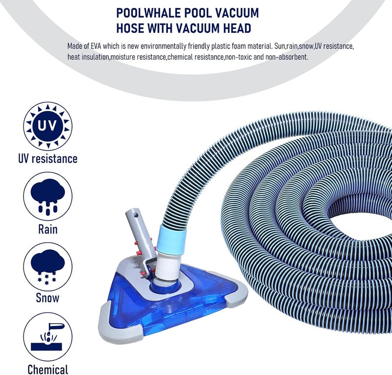 POOLWHALE Professional 1-1/2-Inch x 24-Feet Swimming Pool Vacuum Hoses with Swivel Cuff and Triangular Weighted Flex Vacuum Head, Perfect for Above Ground and Small Inground Pools - Image 3